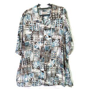 Caribbean Mens size XL Shirt Short Sleeve Aqua Brown Floral Tropical Button Up